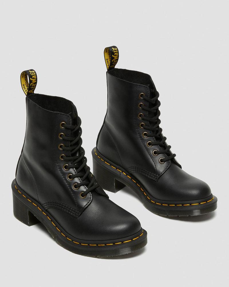 Black Women's Dr Martens Clemency Leather Heeled Heeled Boots | CA 140EBC